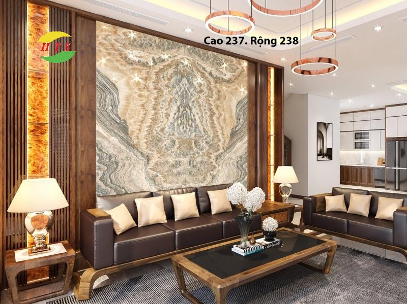 tranh đá onyx sau vách sofa